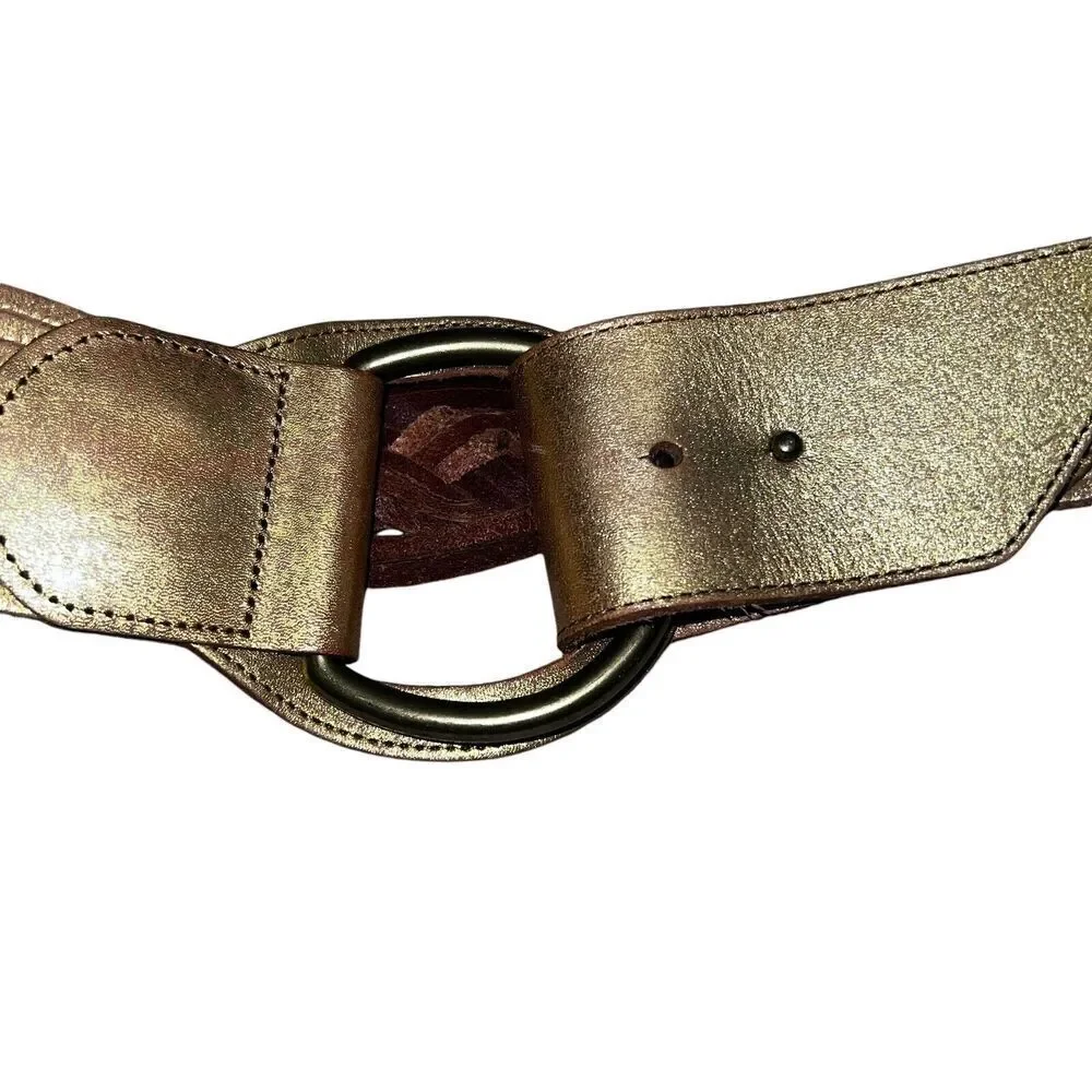Linea Pelle Braided Metallic Gold Leather Belt